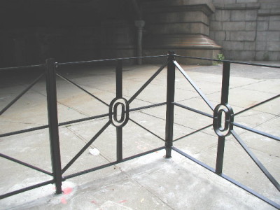 4' Solid steel flat bar fence with handmade bent and welded circular centers. (NY, NY) 1 or 2