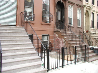 Economy 4' steel fence and stair railings window guards with bellies. (Brooklyn, NY)