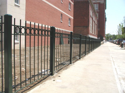 ½” solid square bar Steel Fence 4' with circles and 3” tube posts. (Bronx, NY)