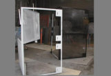 Expanded metal welded steel mesh in angle iron frames with hinges and pad lockable hasps can be made as window guards, security doors, HVAC dunnage protection, or security cage rooms in any shape or form and cut around pipes etc. for commercial, industrial, institution facilities. (Bronx, Brooklyn, Manhattan, Queens, Staten Island, Long Island, up state NY, New Jersey, Philadelphia PA) 1 of 2