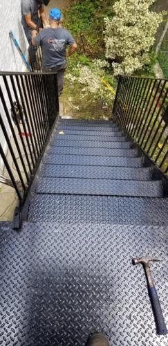 Outside diamond plate steps landing picket railings