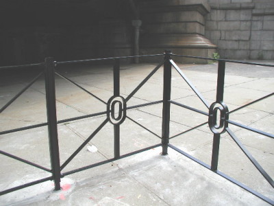 4′ Solid steel flat bar fence with handmade bent and welded circular centers. (NY, NY) 1 or 2