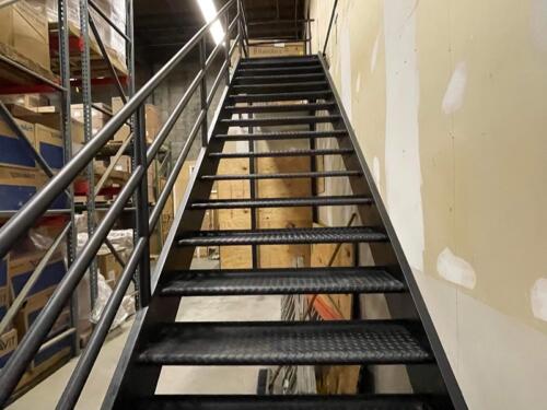 commercial tread stairs metal diamond plate staircase office loft welded pipe railing
